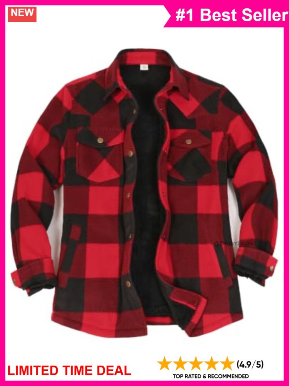 Women's Sherpa Lined Plaid Snap Front Shacket Shirt Jacket